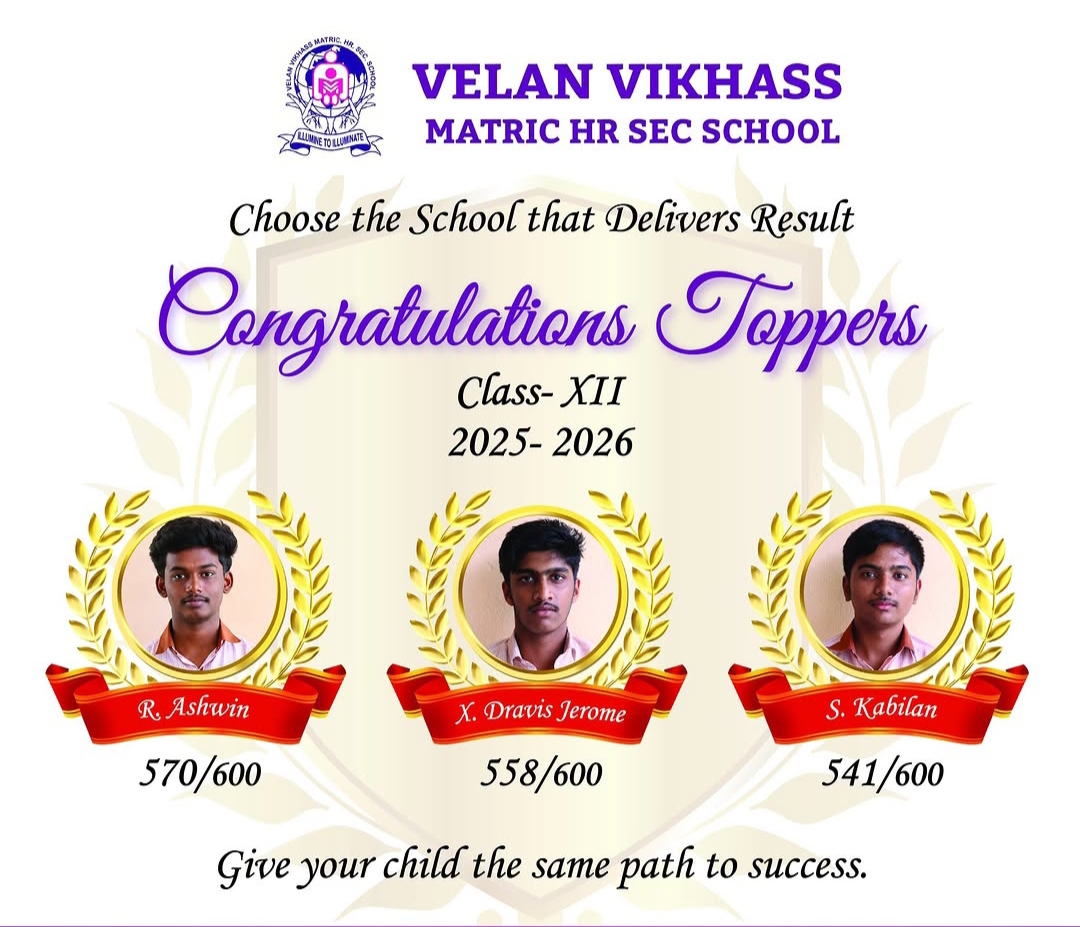 Velan Vikhass Class XII 2025-2026 toppers